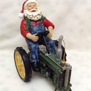 Santa On Tractor  Christmas Tree Ornament.